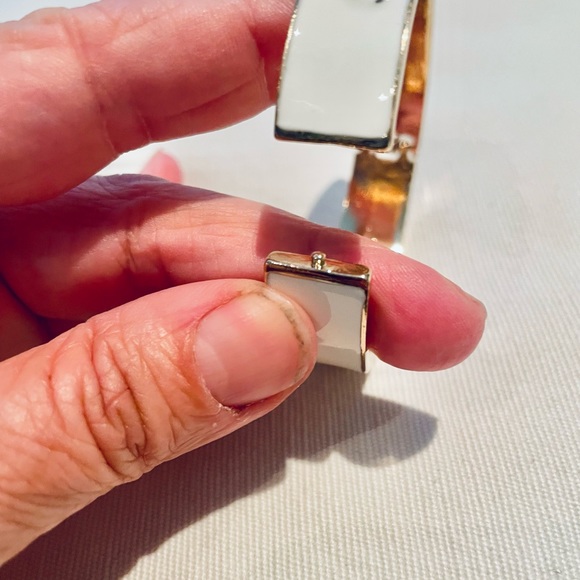 Hello Sunshine White & Gold Enamel Bangle Bracelet - Picture 4 of 8